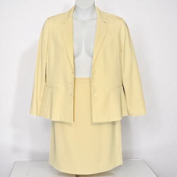 Vintage Jessica Ash New York Yellow Pinstripe Career Suit Skirt & Blazer Size 14 - Picture 2 of 13